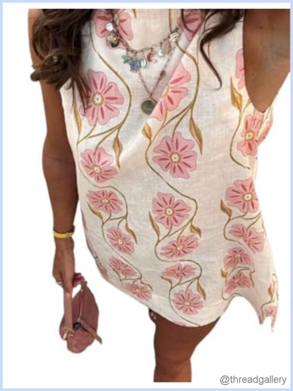 Womens Floral Print Sleeveless Mini Shift Dress Linen Blend Vacation